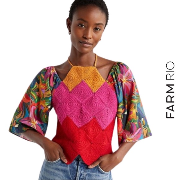 FARM Rio Tops - NWOT Farm Rio Multicolor Crochet Top Small